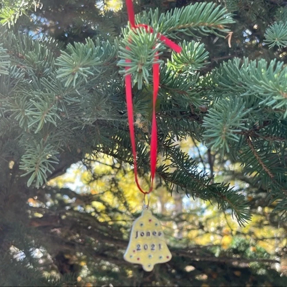Handmade stamped bell silver personalized holiday Christmas aluminum‎ ornament